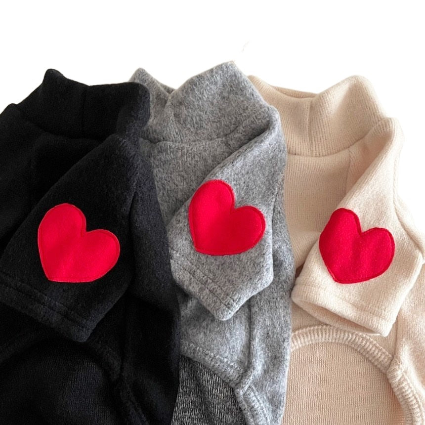 Fleece-Lined Dog Sweater with Heart El Patch