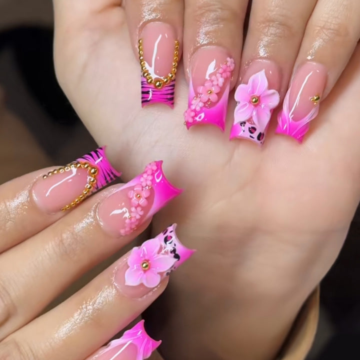 Floral Embellished Gel Nail Art Extensions Stornfield
