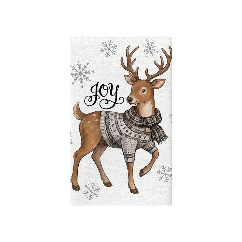 Festive Cotton-Linen Kitchen Tea Towel with Christmas Tree Print and Buffalo Check Border