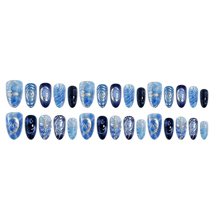Artificial nail set with galactic design and holographic effects Stornfield