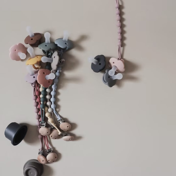 Silicone Beaded Pacifier Lanyard with Wooden Safety Clip