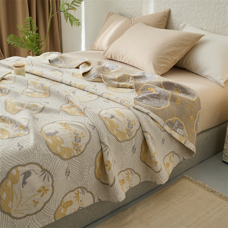 Light cotton throw blanket with floral rose print