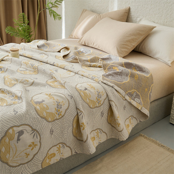 Light cotton throw blanket with floral rose print