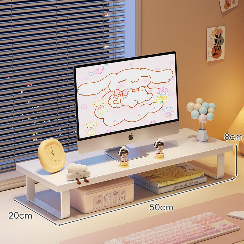 Elevated Monitor Riser Stand with Wood-Effect Top Metal Frame and Under-Shelf Storage