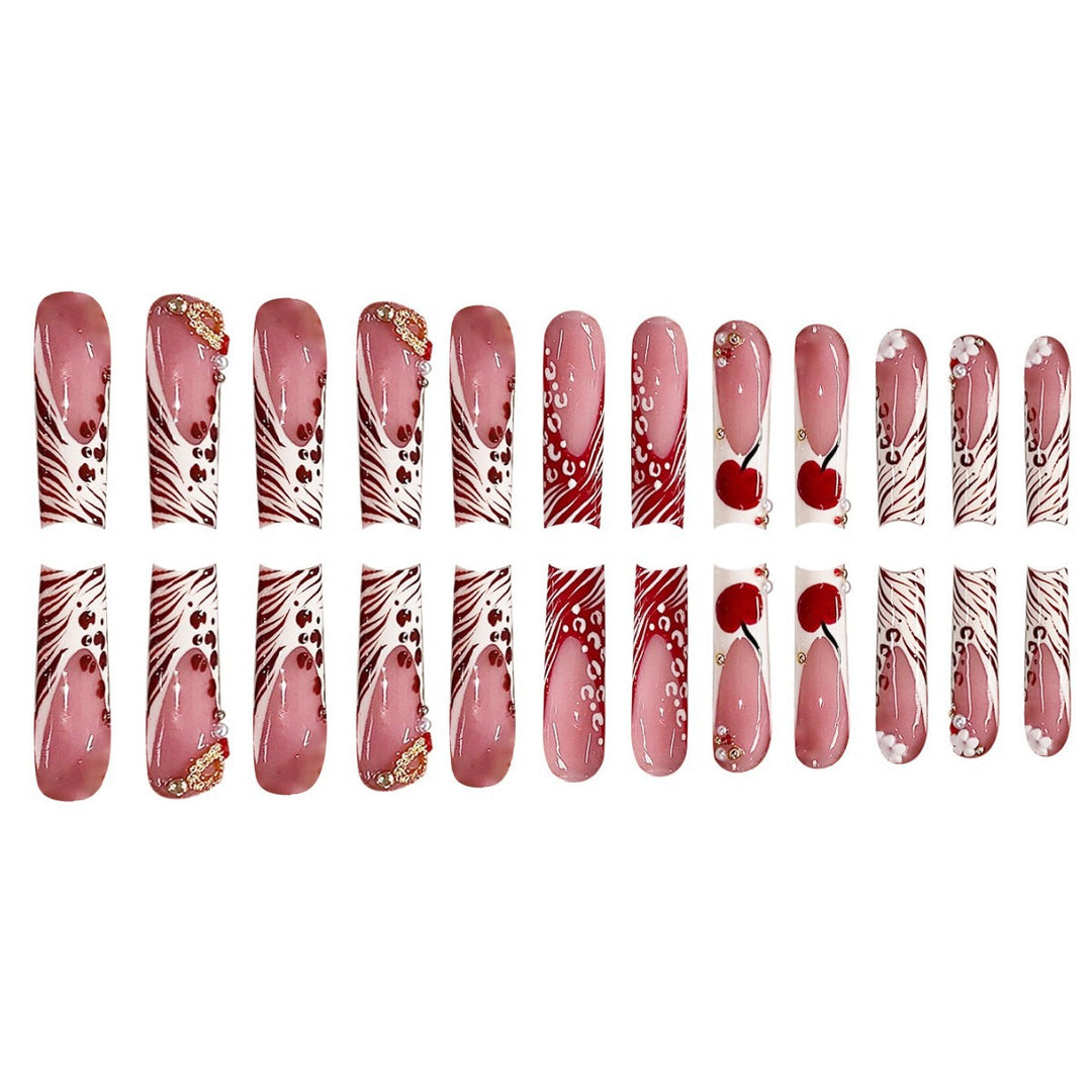 Decorative Long Press-On Nail Art with Gem Accents Stornfield