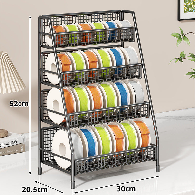 Four-Tier Angled Wire Mesh Roll Organizer Stand for Tape Ribbon and Craft Spools