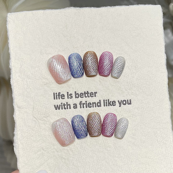 Decorative Press-On Nail Set with Textured Glitter Finish