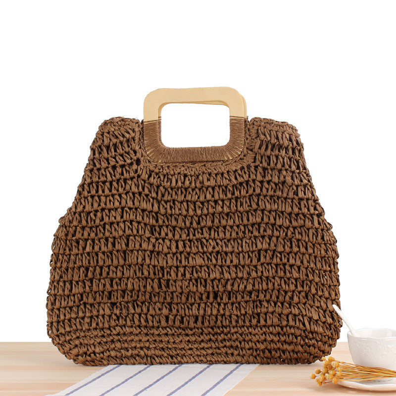 Macrame Tote Bag with Elegant Wooden Handle Stornfield