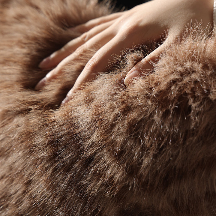 Small faux fur shoulder bag with square shape and narrow straps