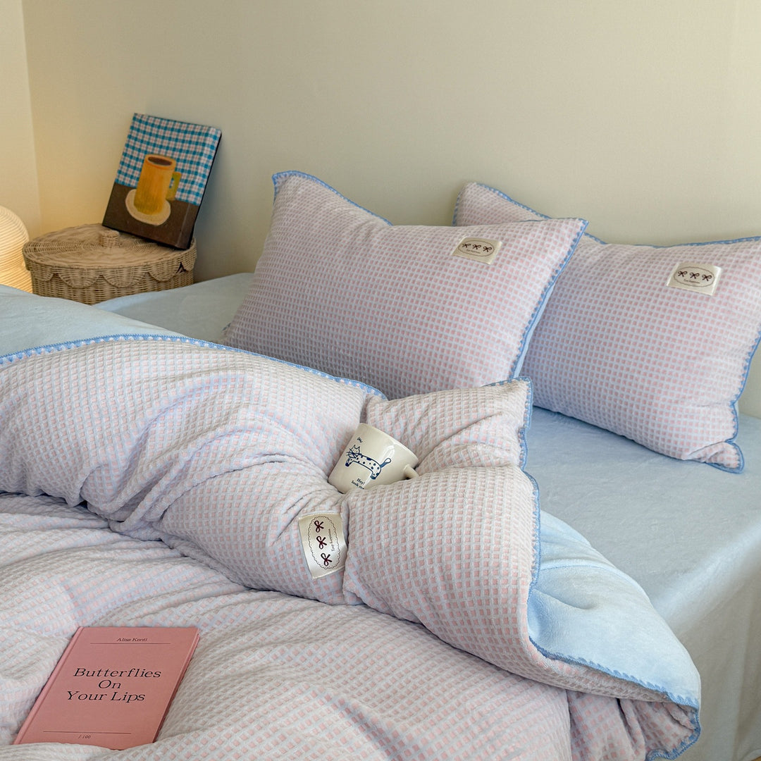 Plush Quilted Reversible Waffle-Texture Comforter Set with Pillow Shams