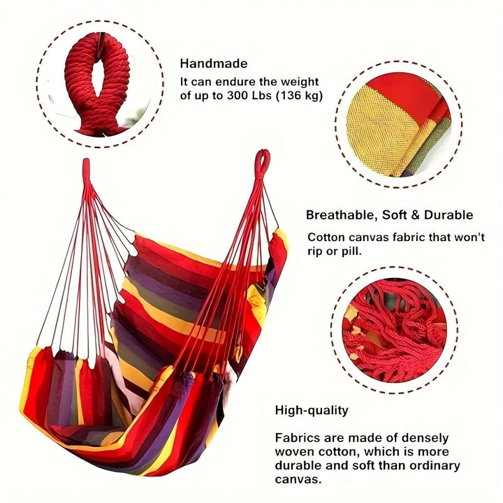 Hanging hammock chair with reinforced cotton canvas and integrated arm pockets Stornfield