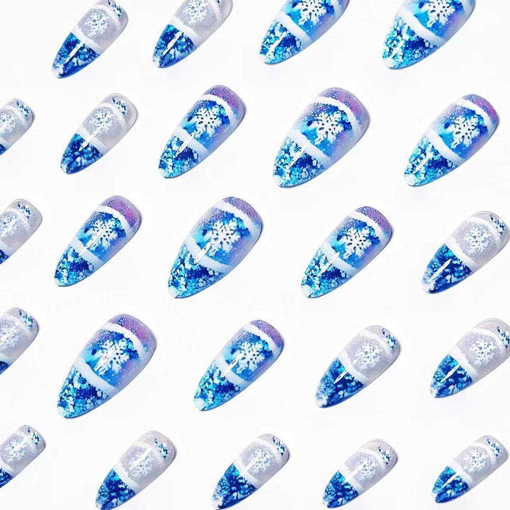 Glamorous artificial nails in winter snow crystal design Stornfield