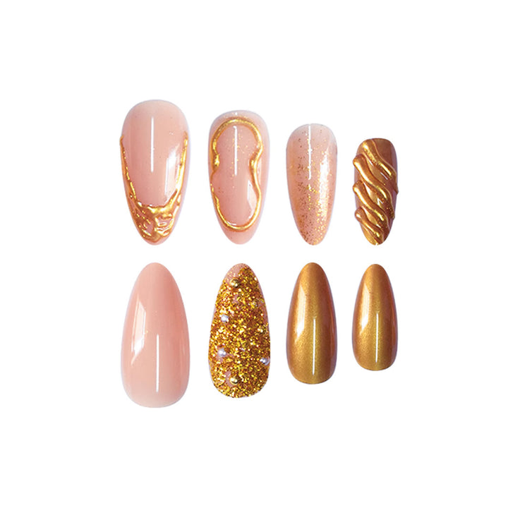 Elegant Gold-Decorated Press-On Nail Set Stornfield