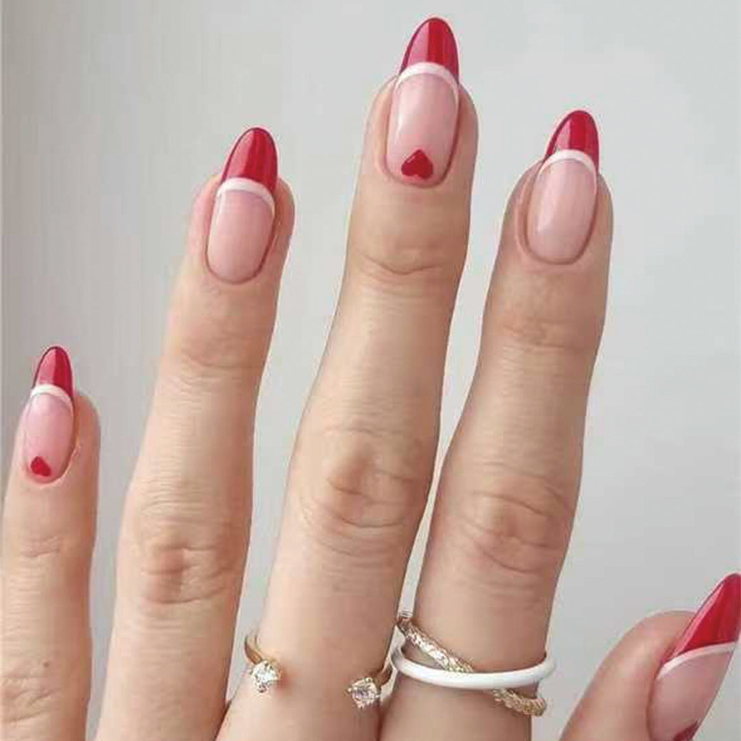 Heart-Design French Tip Press-On Nails Stornfield