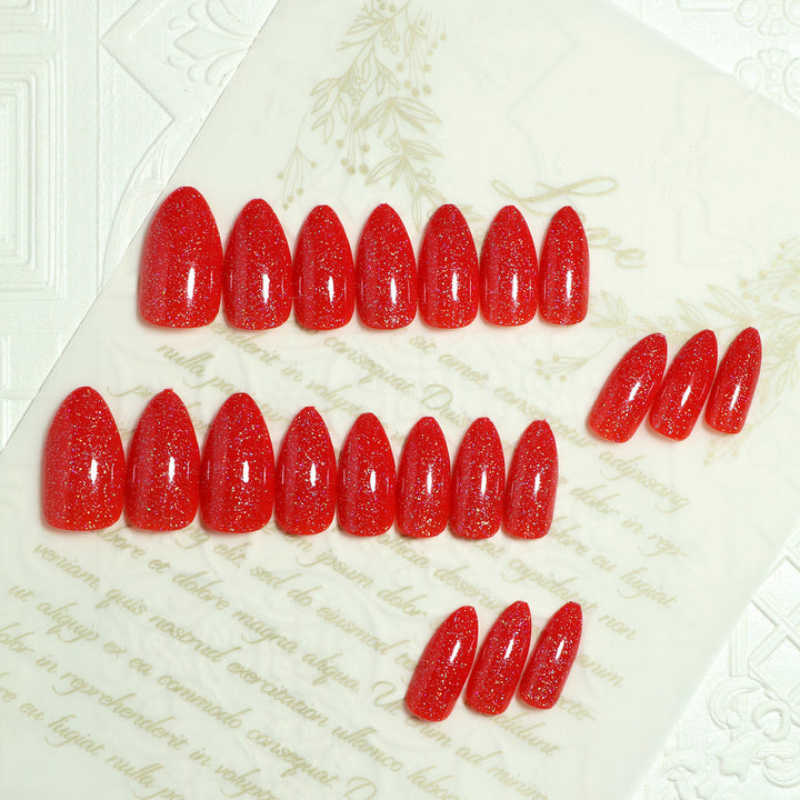 Glossy Glitter Almond-Shaped Press-On Nails Stornfield