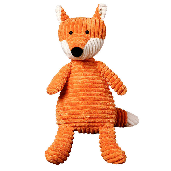 Corduroy Ribbed Fox Decorative Plush Cuddle Doll with Textured Stripe Body and Embroidered Features Stornfield