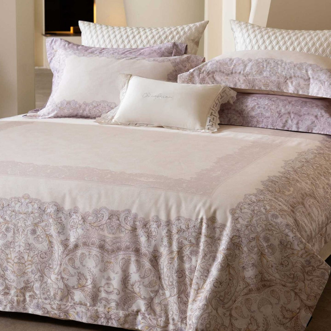 Exclusive bedding set with dark floral jacquard and satin border finish