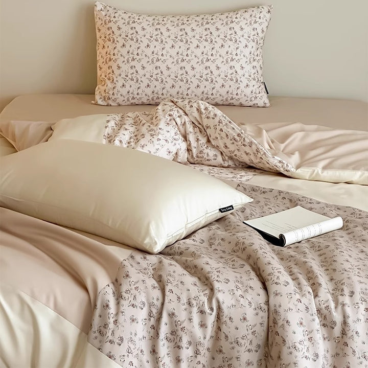 Reversible Floral Cotton-Blend Duvet Cover Set with Brushed Back & Corner Ties