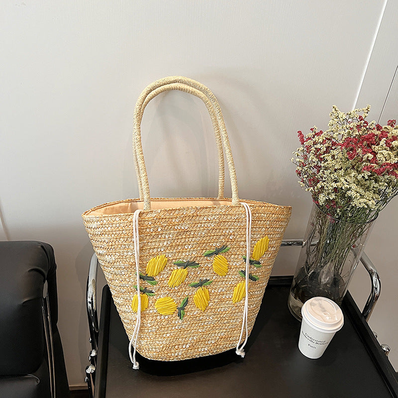 Embroidered Straw Beach Tote
