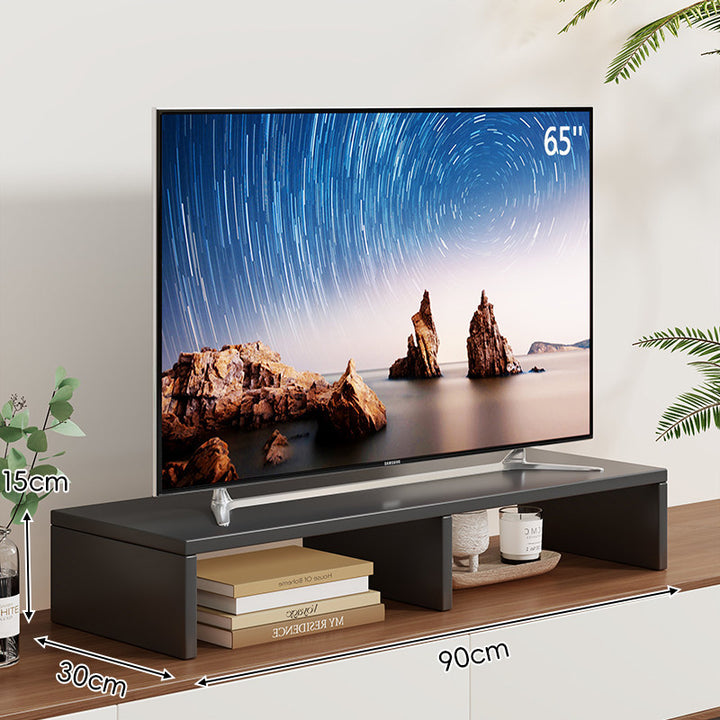Low-Profile TV Stand Riser with Dual Open Storage Compartments