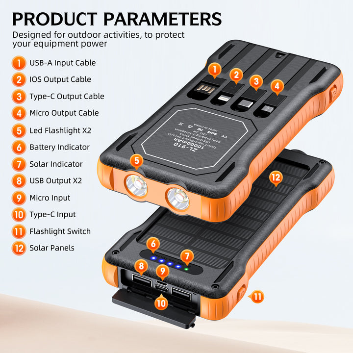 Solar Powerbank with Integrated LED Light Stornfield