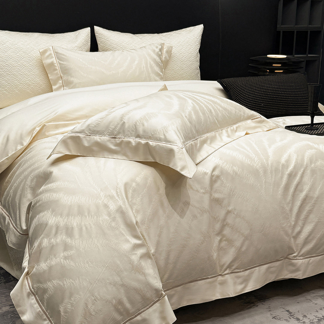 Elegant bed linen set made of cotton satin with subtle wave jacquard and satin edge