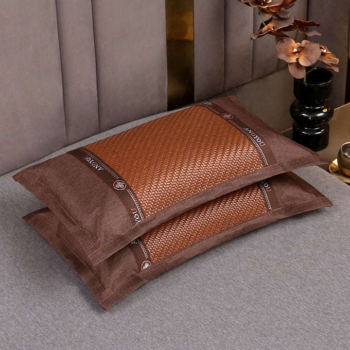 Elegant pillowcase set in jacquard look with embroidered border and satin trim