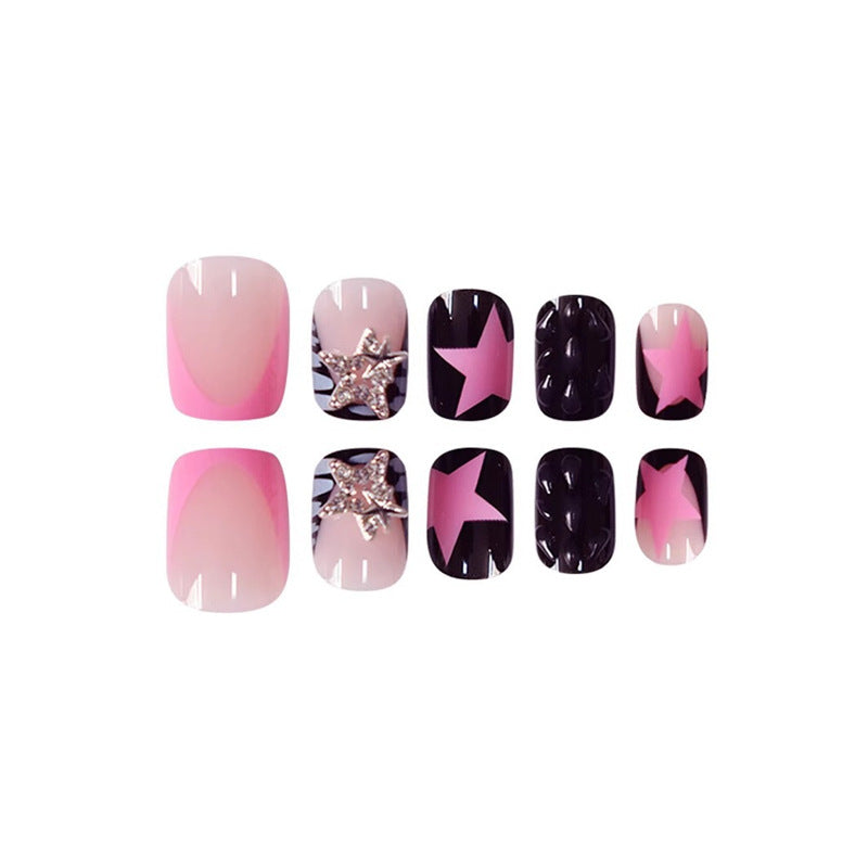 Artistic Press-On Nail Set with Star and Gem Accents Stornfield