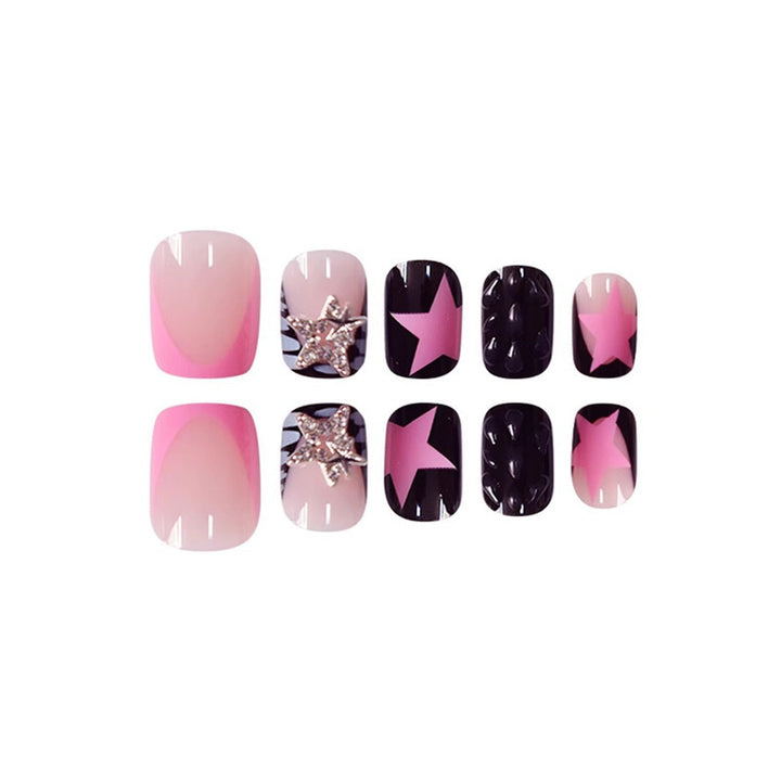 Artistic Press-On Nail Set with Star and Gem Accents Stornfield