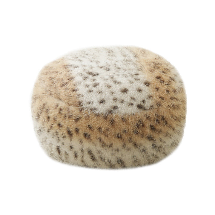 Beef hand-woven pouf with floral print and padded seat surface