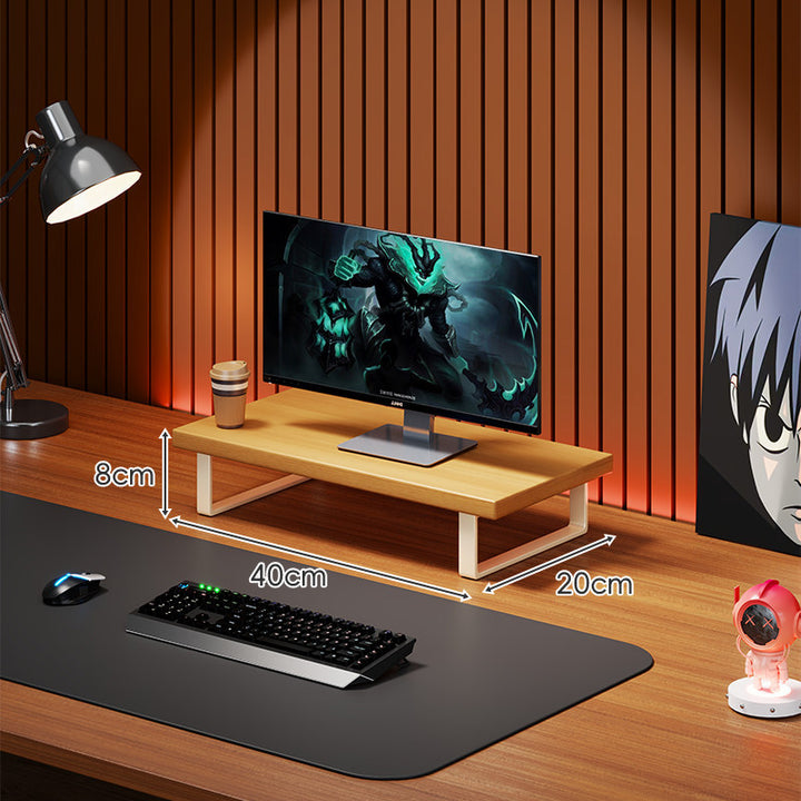 Solid Wood Monitor Riser with Minimal U-Frame Metal Legs