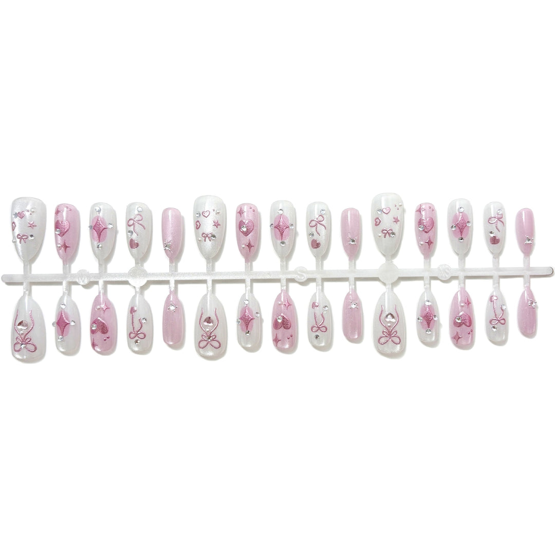 Elegant Press-On Nail Art Set with Gem Accents