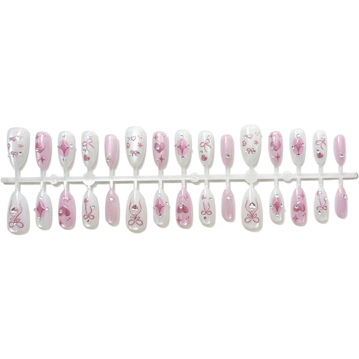 Elegant Press-On Nail Art Set with Gem Accents