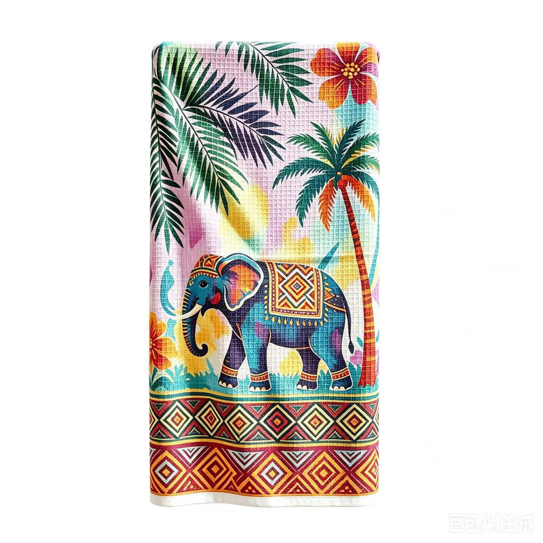 Multifunctional beach blanket with appealing tropical pattern Stornfield