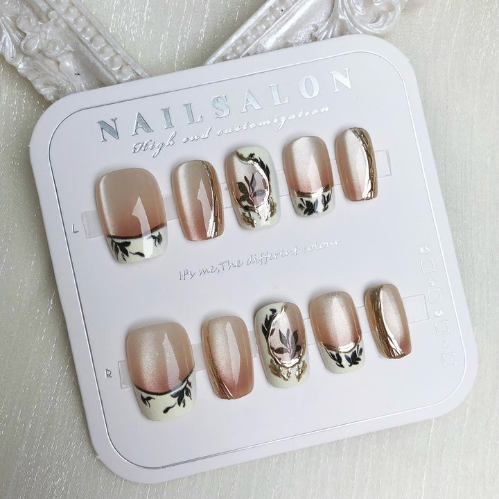 Elegant Floral Print Press-On Nail Set