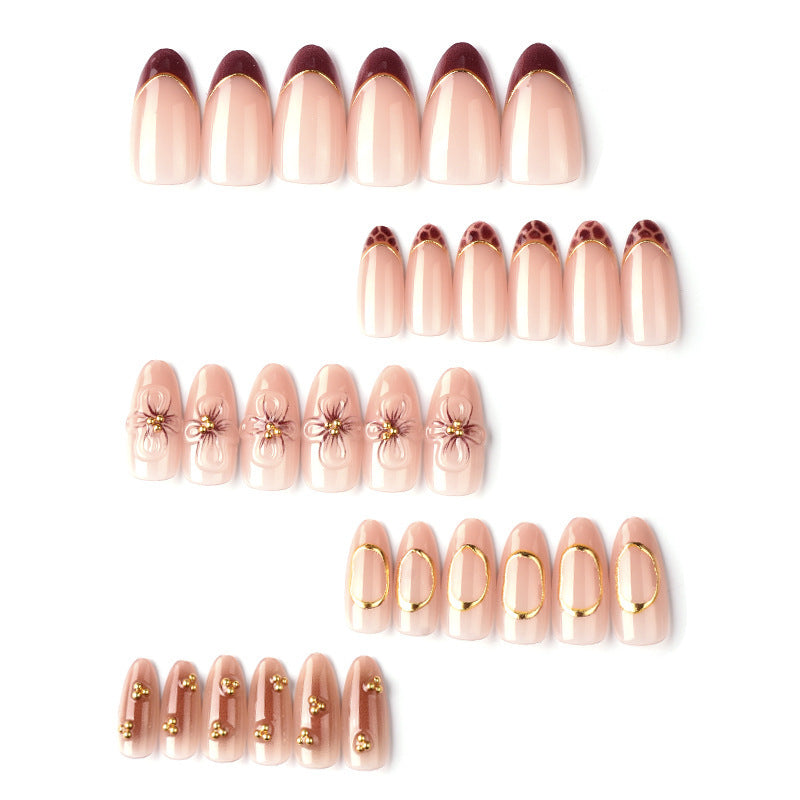 Artificial Nail Set with Floral and Elegant Gold Decorations Stornfield