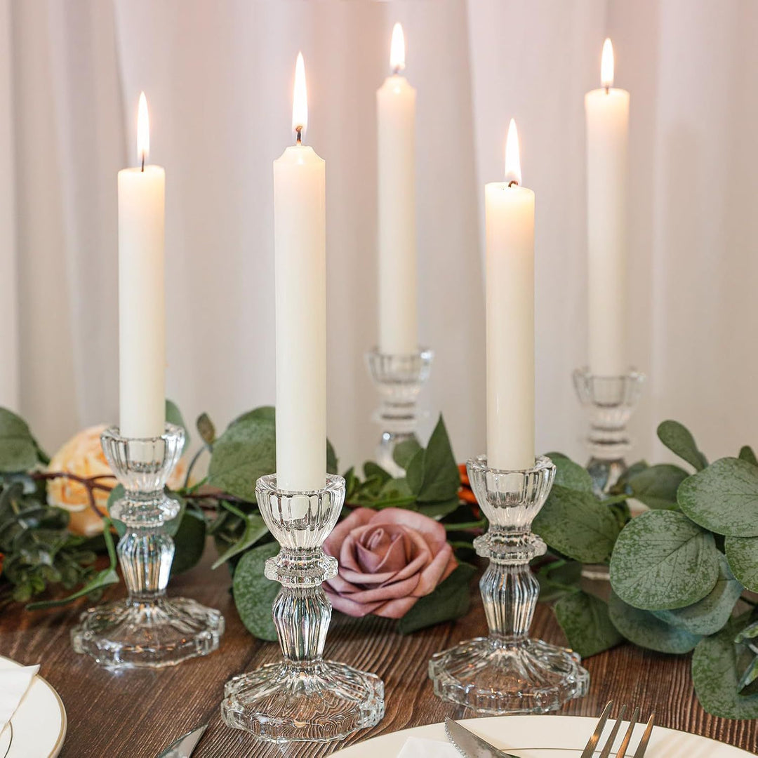 Crystal-cut Glass Candlestick Holder with Ribbed Stem Stornfield
