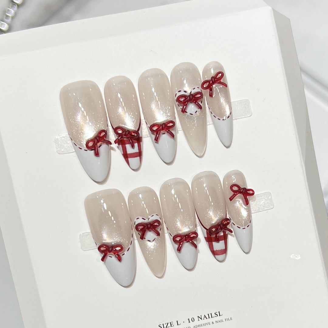 Decorative Stiletto Press-On Nail Set with Bow Accents Stornfield