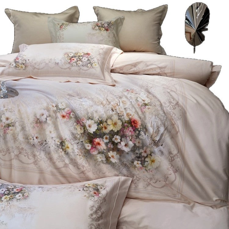 Luxury Floral Micro-Sateen Duvet Cover Set with Reversible Decorative Pillow Shams