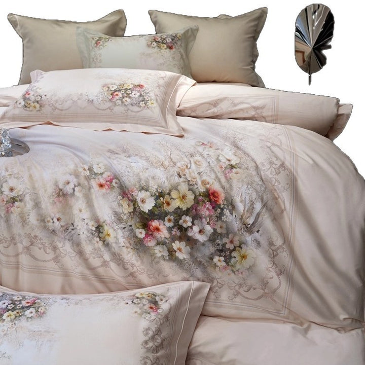 Luxury Floral Micro-Sateen Duvet Cover Set with Reversible Decorative Pillow Shams