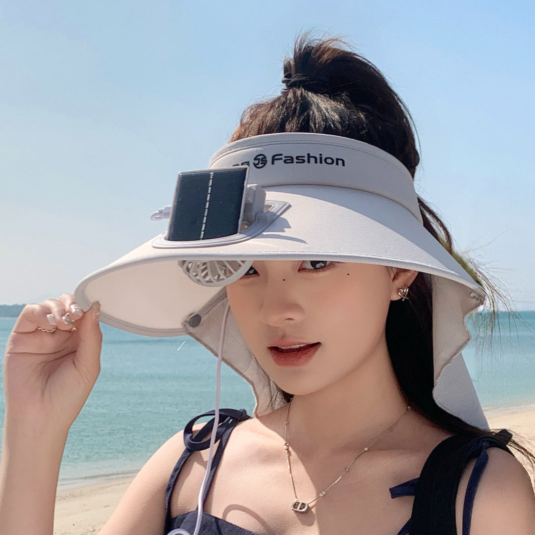 Visor with removable solar clip fan and UV protection neck strap Stornfield