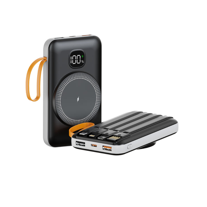 Portable power bank with integrated inductive fast charging function and LED charging status indicator Stornfield
