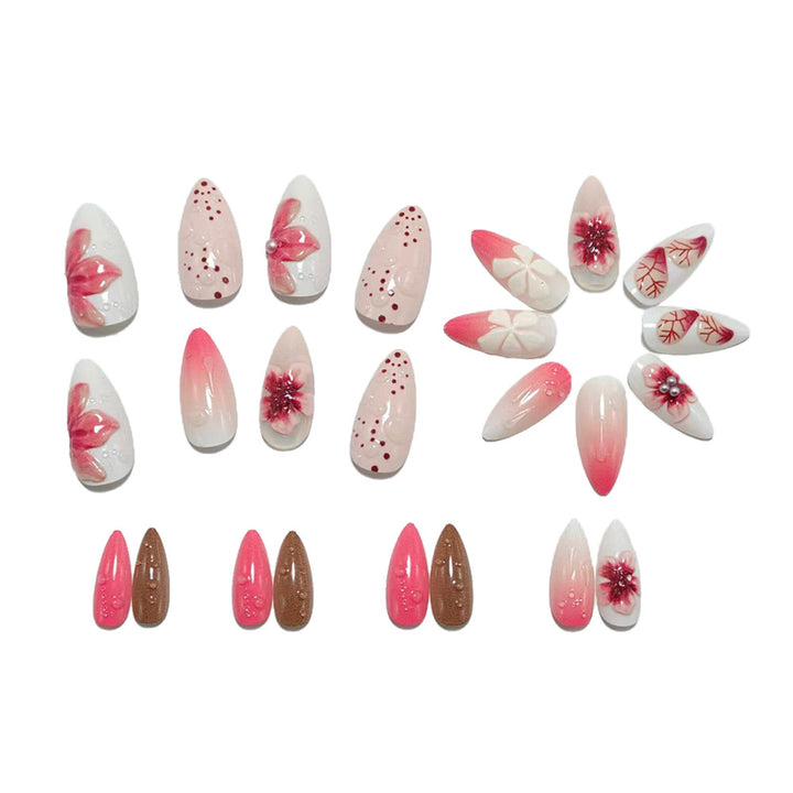 Artificial nails with floral 3D design and glitter effects Stornfield