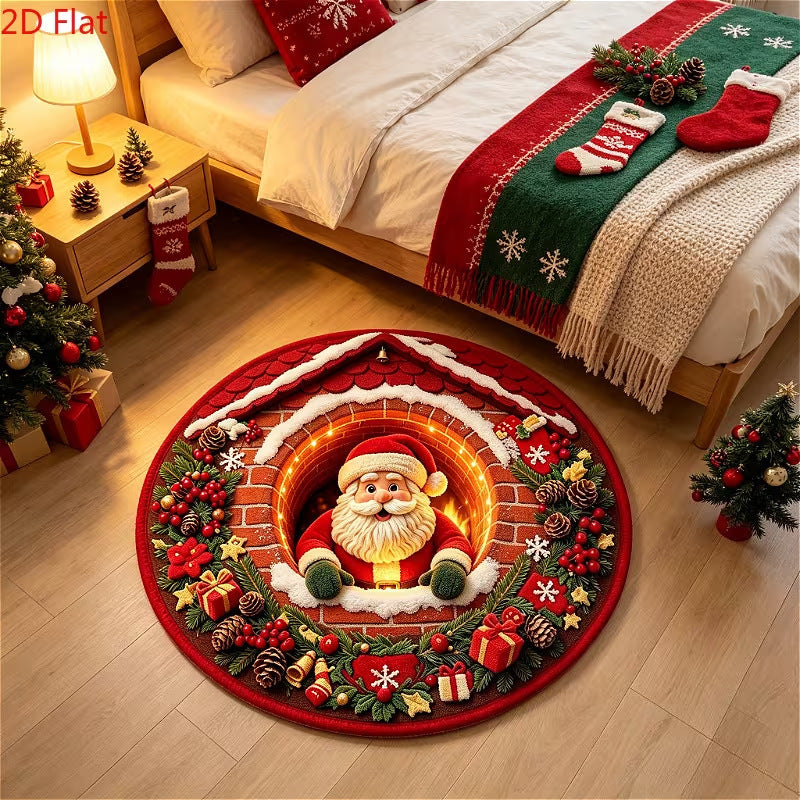 Festive 3D Christmas Village Area Rug