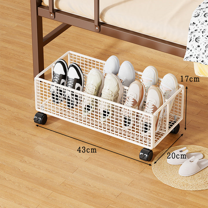 Low-Profile Metal Mesh Under-Bed Shoe Storage Drawer with Removable Dividers