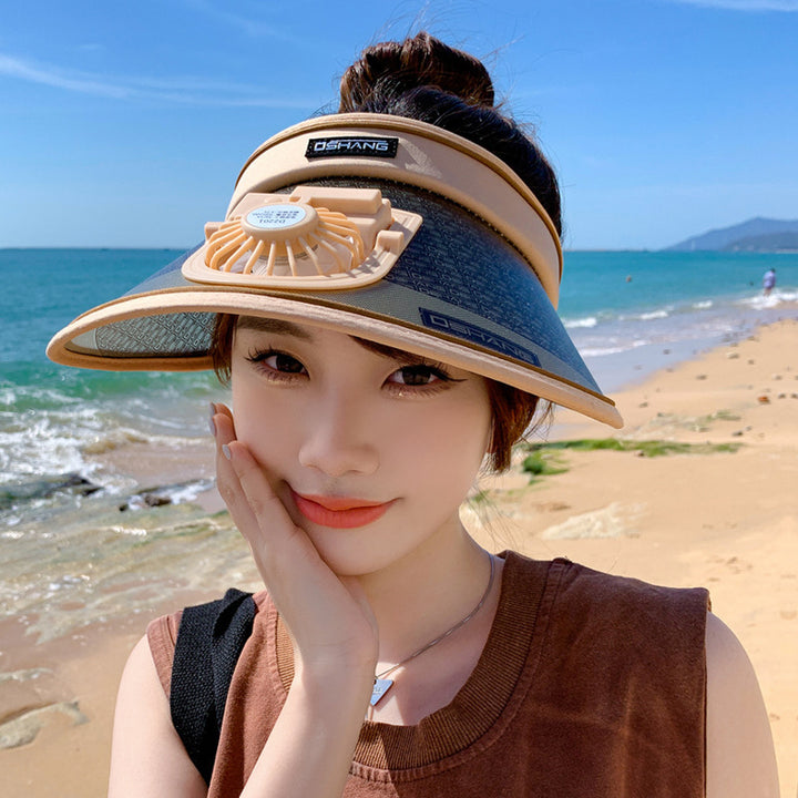 Breathable sun visor for with integrated, quietly running fan and adjustable headband Stornfield