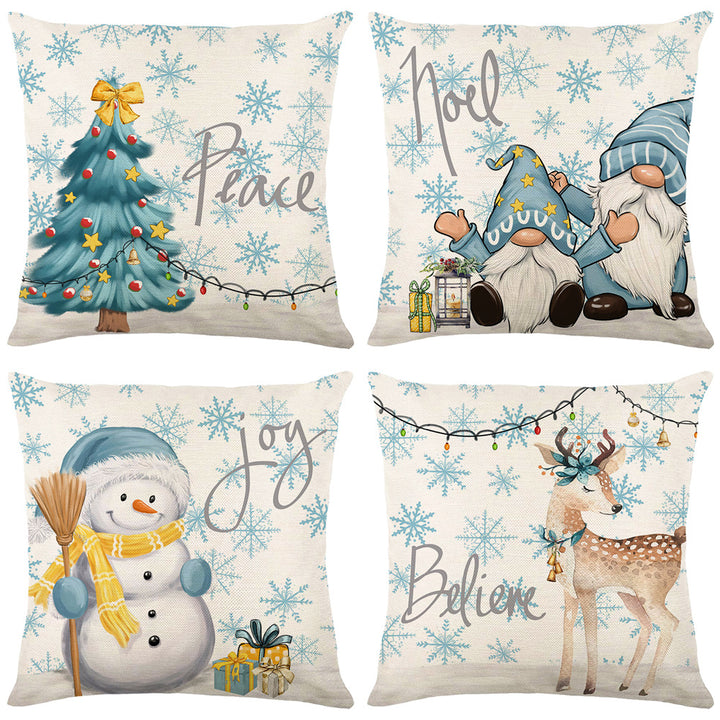 Square Cotton-Linen Holiday Deer 'Believe' Decorative Pillow Cover with Concealed Zipper