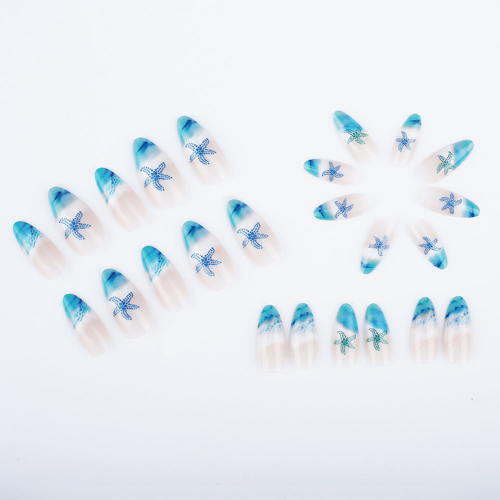 Artistic Press-On Nail Set with Ocean-Inspired Design Stornfield