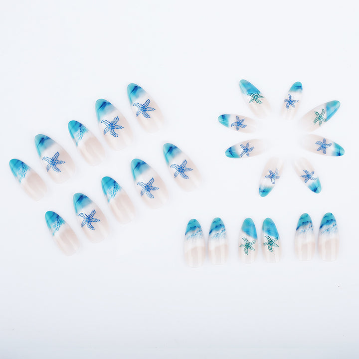 Artistic Press-On Nail Set with Ocean-Inspired Design Stornfield