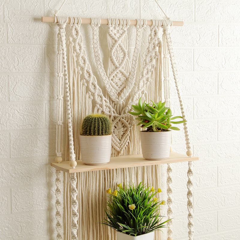 Decorative Macramé Wall Shelf with Dual Plant Holders Stornfield